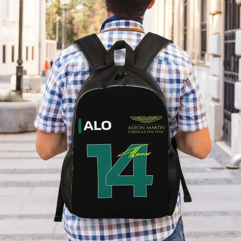 Sac à dos Fernando Alonso 14 personnalisé avec impression 3D, Aston Martin School imprimés, sacs de voyage pour hommes et femmes, cartable pour ordinateur portable 15"