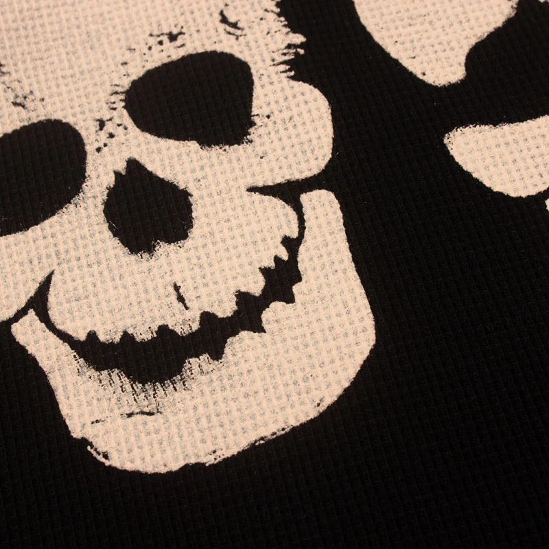 Herbst-Flammen-Totenkopf bedrucktes T-Shirt für Männer, Waffel-Langarmshirt, Oversize Boxy Relaxed Fit Vintage Streetwear Sweatshirt – Detail 7