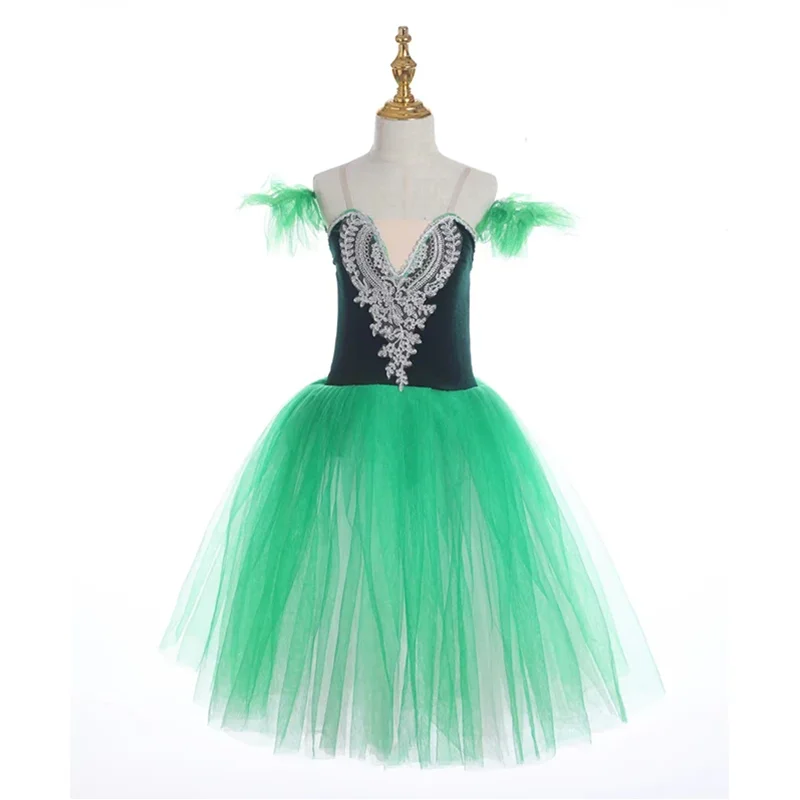 Blue Ballet Dress Performance Clothes Long Romantic Ballet Tutu Swan Lake Ballerine Femme Children Girls Fairy Ballet Costume