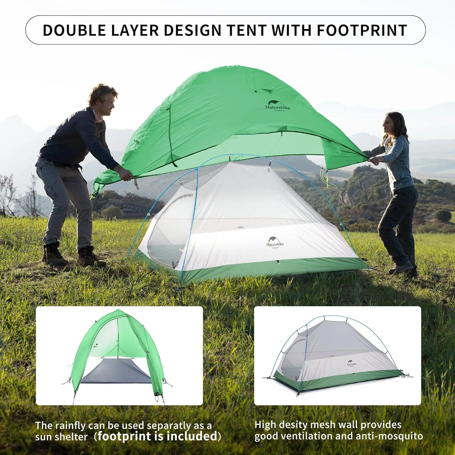 Naturehike Cloud Up Camping Tent Waterproof Easy Build Beach Tent Outdoor 1 Person Portable Large Space Hiking Backpacking Tents