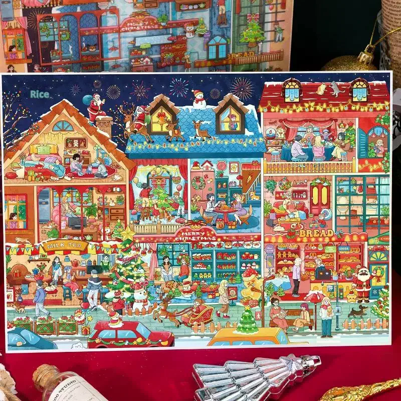 Plus Size Kawaii Christmas New Year Series 3D Cartoon Miniature Scene Stickers Creative Collage DIY Scrapbook Stacking Stickers