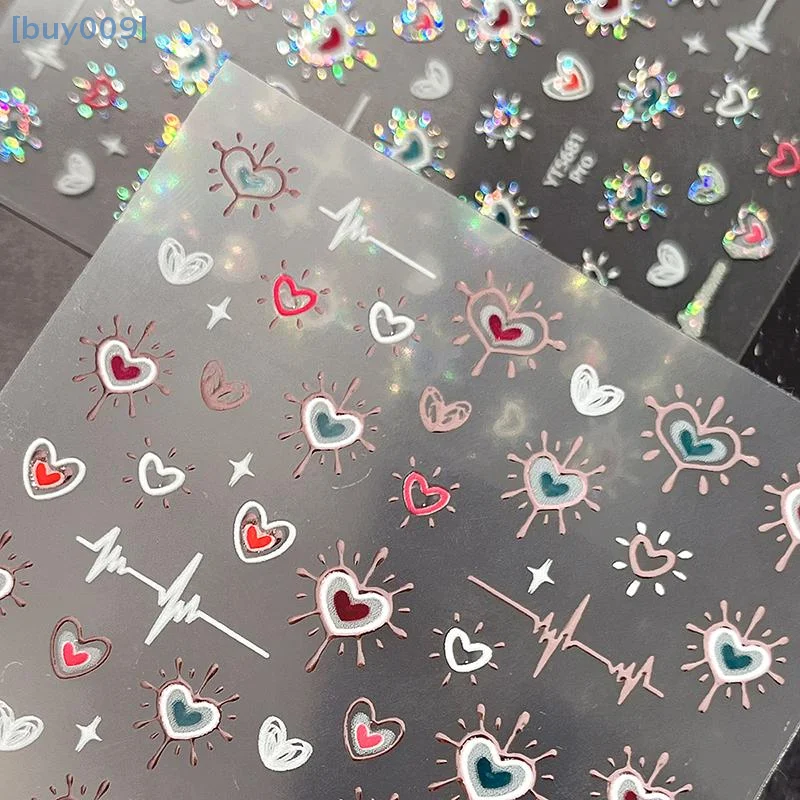 1 hoja de pegatinas láser para uñas con forma de corazón y amor, autoadhesivas 3D, accesorios para uñas con forma de corazón, pegatina para salón de manicura, decoración de uñas DIY