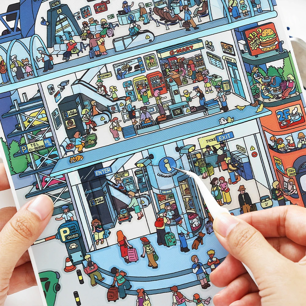Cartoon Style 3D DIY Hand Drawn Scene Stacking Paste Stickers Today's Business Landscape Micro Stickers for Decompression Decor