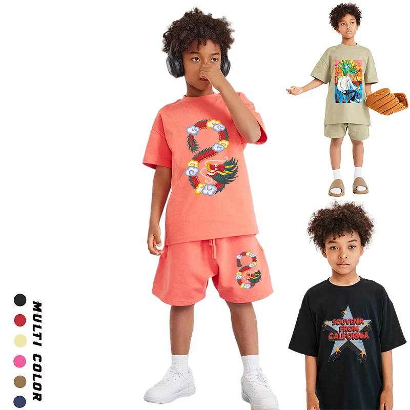 Summer Boys Clothes Sets Tees Designer Kids Casual Wear Chinese Loong Print Short sleeve Shorts 2Pcs Child Outfits Festival Gift