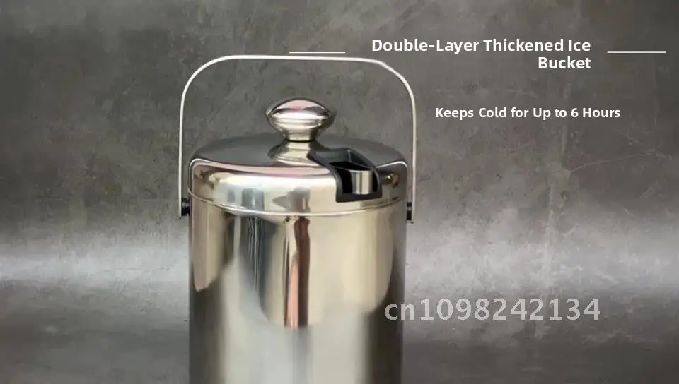

Ведро для льда из нержавеющей стали 304, 1,3 л, двухслойное с крышкой, портативный прямой корпус для принадлежностей отеля для шампанского