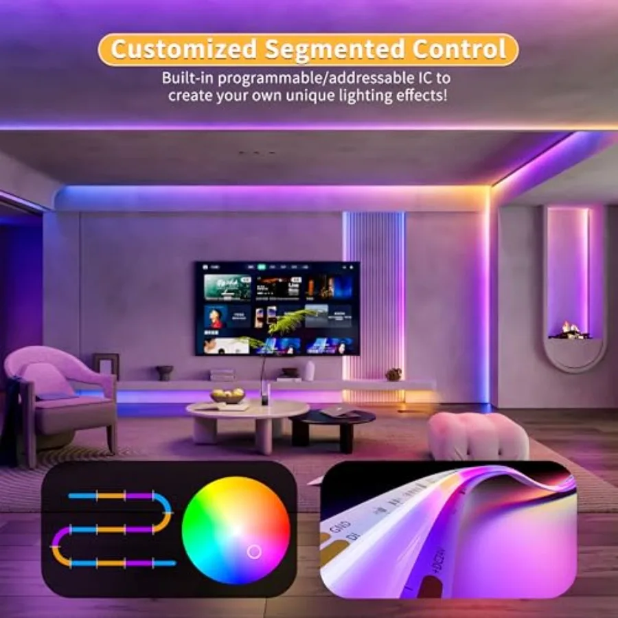 RGB Smart IC COB LED Strip Light Addressable/7.5m, UL-Listed DC24V Color Flowing Strip Light Multicolor Flexible Tape Lights fo - view 5