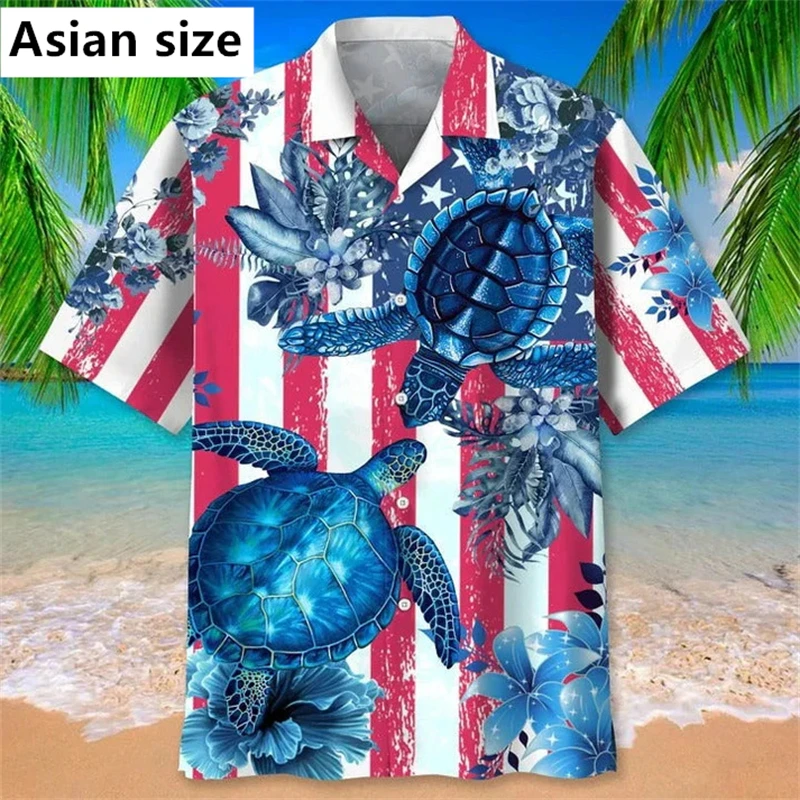 

Hawaiian Shirt For Men Summer New 3d Sea Turtle Printed Short Sleeves Button Shirts Casual Beach Harajuku Y2k Women Blouse Tops