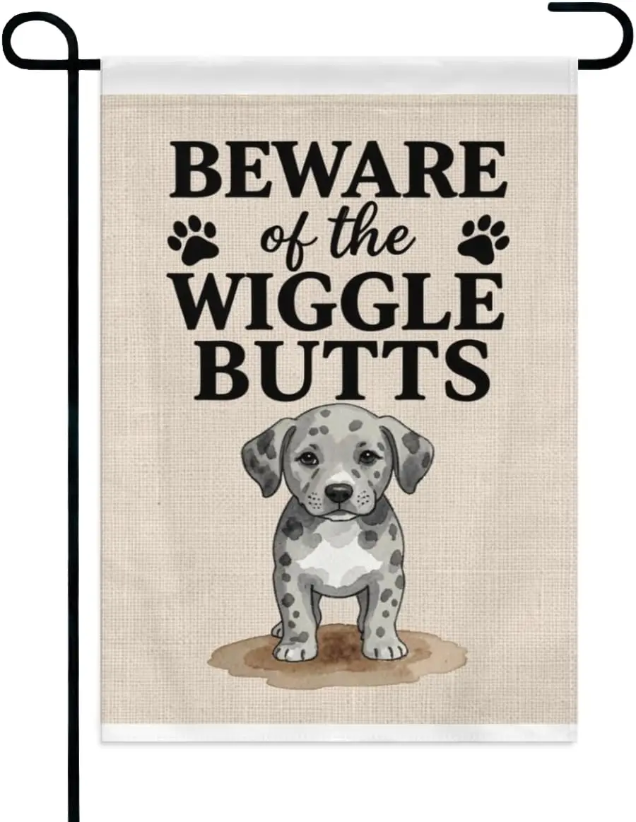 Beware of the Wiggle Butts Dog Garden Flag 12x18 Inch Double Sided – Cute Puppy Outdoor Yard Decoration for Porch， Lawn &amp yyi