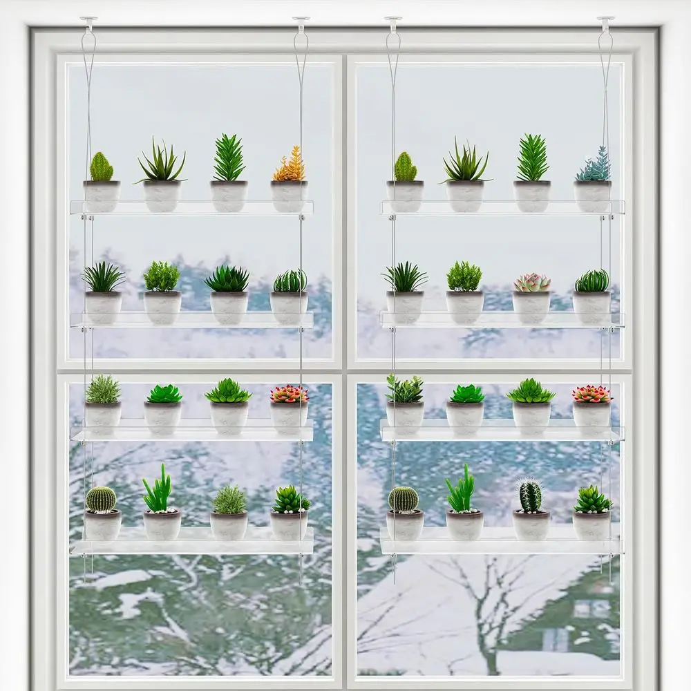 

2-Pack 4-Tier Indoor Hanging Window Plant Shelves Organizer for Pots, Herbs, and Succulents, 16-Inch