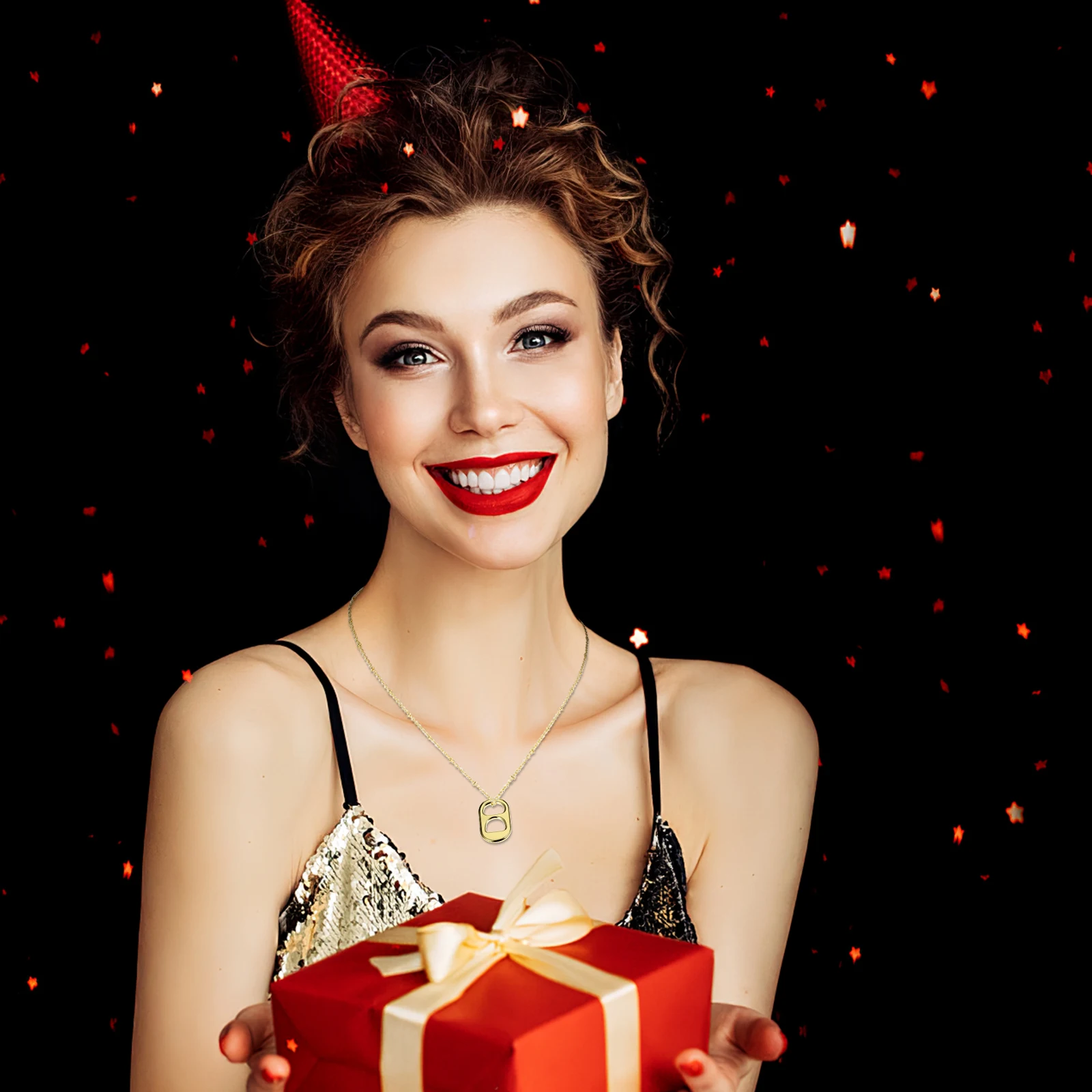 

2Pcs Can Pull Ring Necklace Female Pendant Necklace Chic Lightweight Decoration for Festival Birthday Christmas Gift