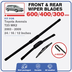 Front Rear Windshield Wiper Blades Set For Toyota Avensis T25 2003 - 2009 MK2 Brushes Window Windscreen 2004 2005 2006 2007 2008