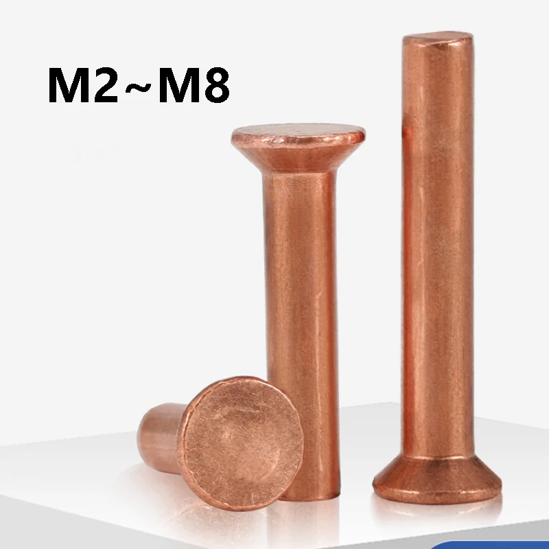 Red Pure Copper Countersunk Head Solid Rivets M2 M2.5 M3 M4 M5 M6 M8 Flat Head Rivets for Electrical Craft DIY Repair Fasteners