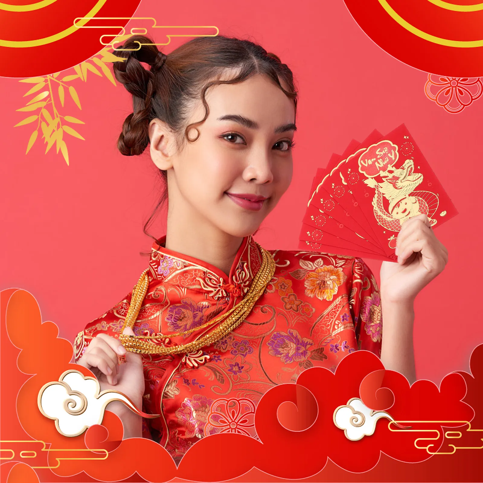 

12 шт. Новогодние красные конверты (хунбао) 2024 с изображением Дракона, элегантный дизайн, для праздничного декора и подарков