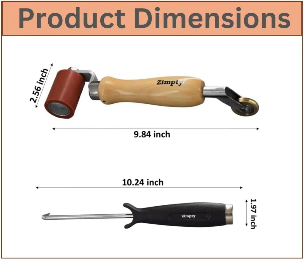 3-in-1 Seam Roller & Tester: Silicone Roller, Brass Penny Roller, Seam Probe for Roofing, Flooring, Wallpaper