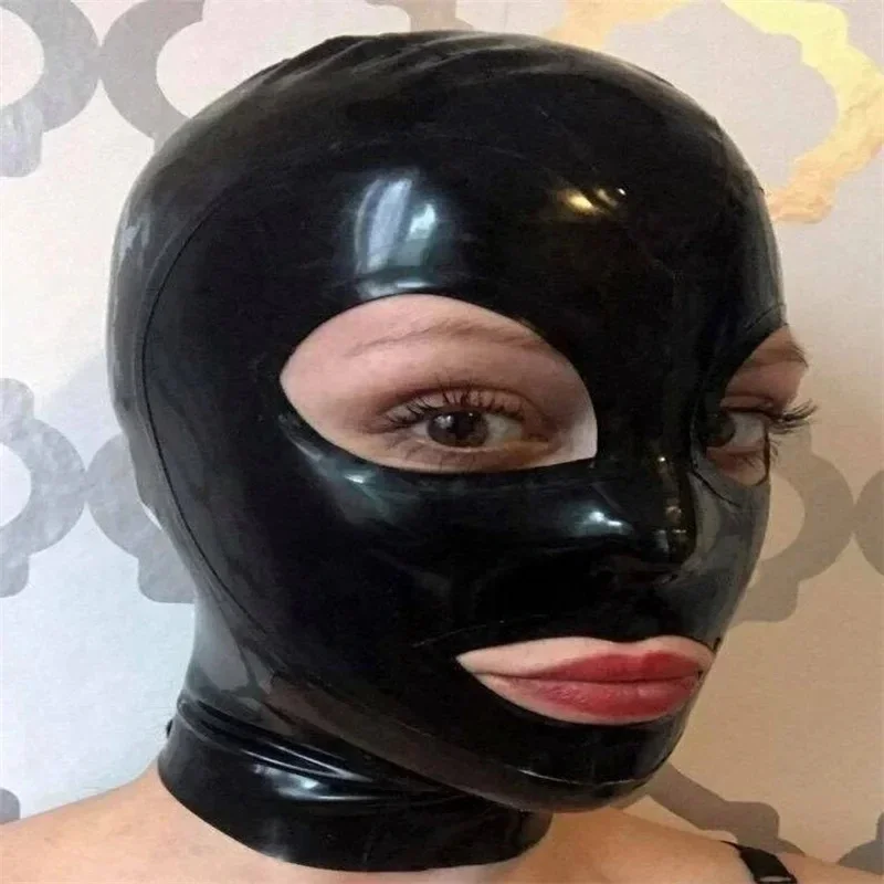 

Hot Latex Mask Fetish 100% Natural Latex Rubber Hoods Open Mouth Eyes Sexy Headgear Handmade Women Halloween Cosplay Costumes