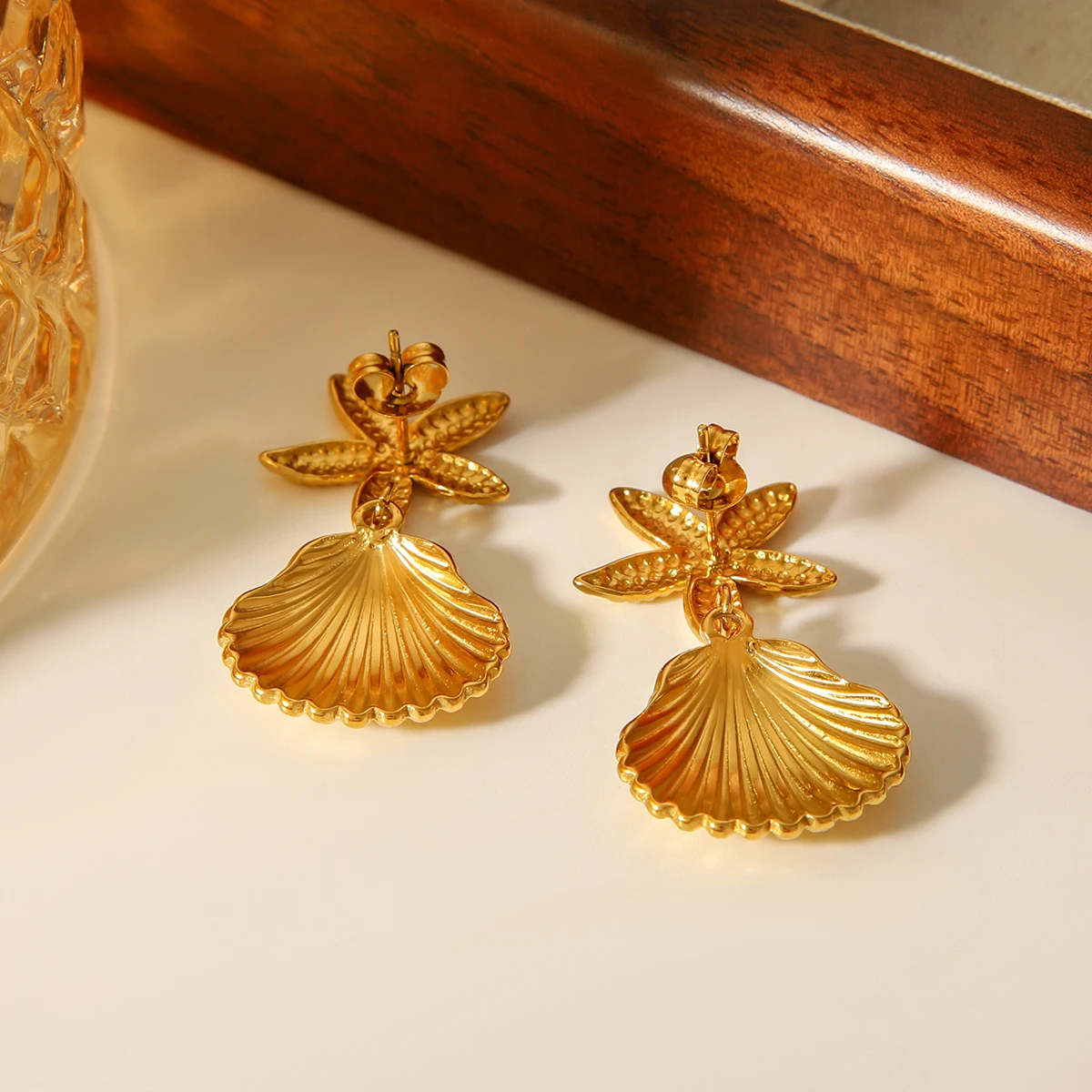 

Non Tarnish Gold Plated Starfish Shell Earrings For Women Stainless Steel Boho Beach Vacation Hypoallergenic Daily Wear