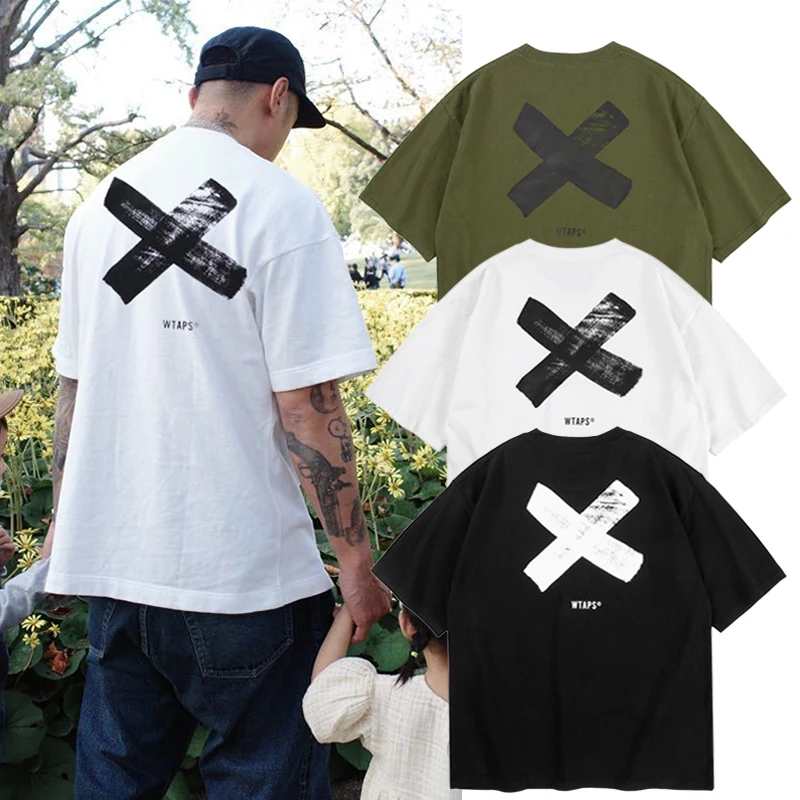 

Футболка WTAPS Classic Hidden Cross ort Sve свободного кроя из чистого хлопка, японский стиль, с круглым вырезом, с принтом логотипа бренда