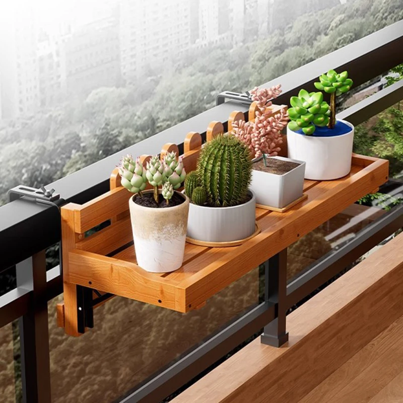 Balcony Plant Shelves Outdoor Hanging Foldable Flowers Shelf Adjustable Space Saving Flowerpot Stand Terrace Waterproof Holder