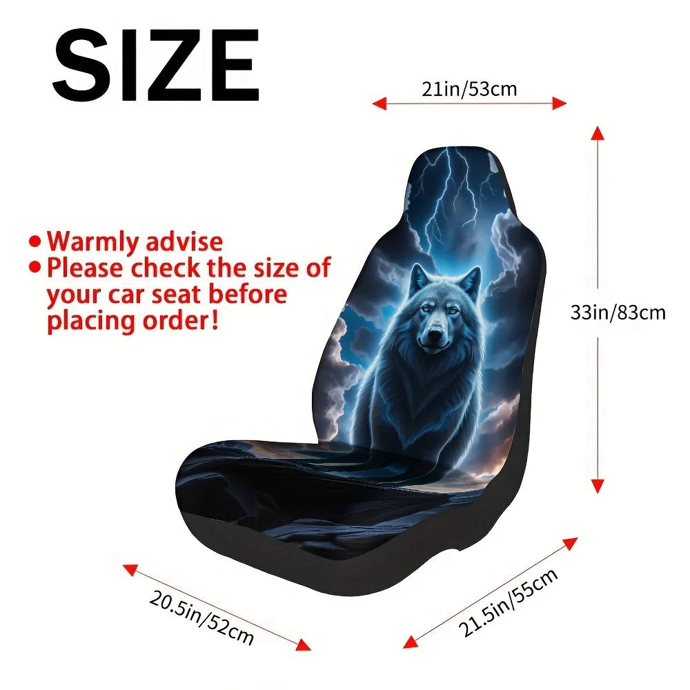 2pcs Compatible For SUV Sedan Truck Fit Car Seat Covers - Fantasy Wolf Mountain Landscape With Wolf & Forest Design, Machine-Was