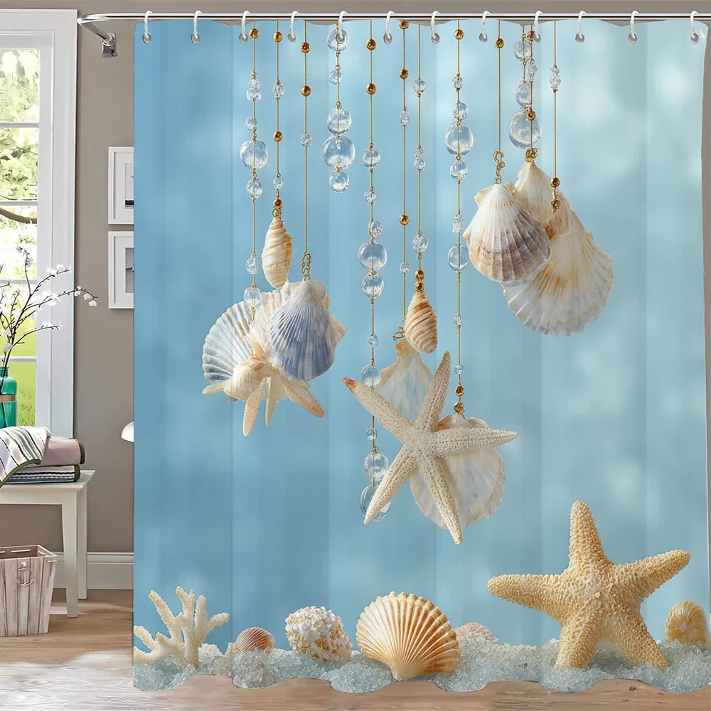 Sea Shell Starfish Style Shower Curtain 3D Printing Fabric Ocean Turtle Bathroom Curtains for Home Decoration Curtain with Hooks