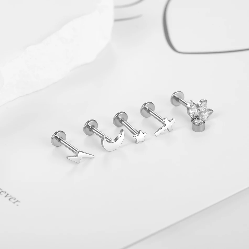 Piercing Labret de titanio G23, pendientes de cartílago de oreja, Luna, corazón, Cruz, Tragus, Perno de hélice, joyería Punk para el cuerpo, venta