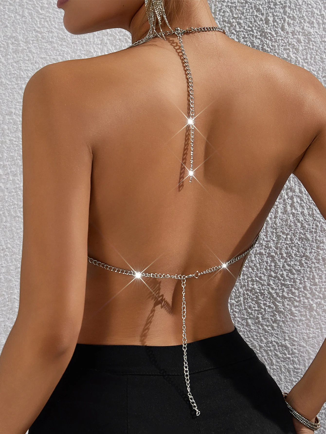 Sexy see through metal rhinestone corset crop top women summer beach halter tank top cropped club party tops hotwife rave oufit
