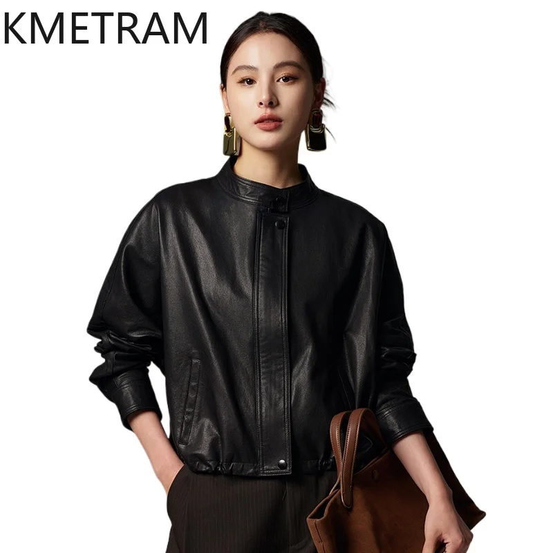 100% Sheepskin Jacket Woman High Quality Genuine Leather Short Jackets Women Spring Ladies Clothes Black Coat 2025 кожанка
