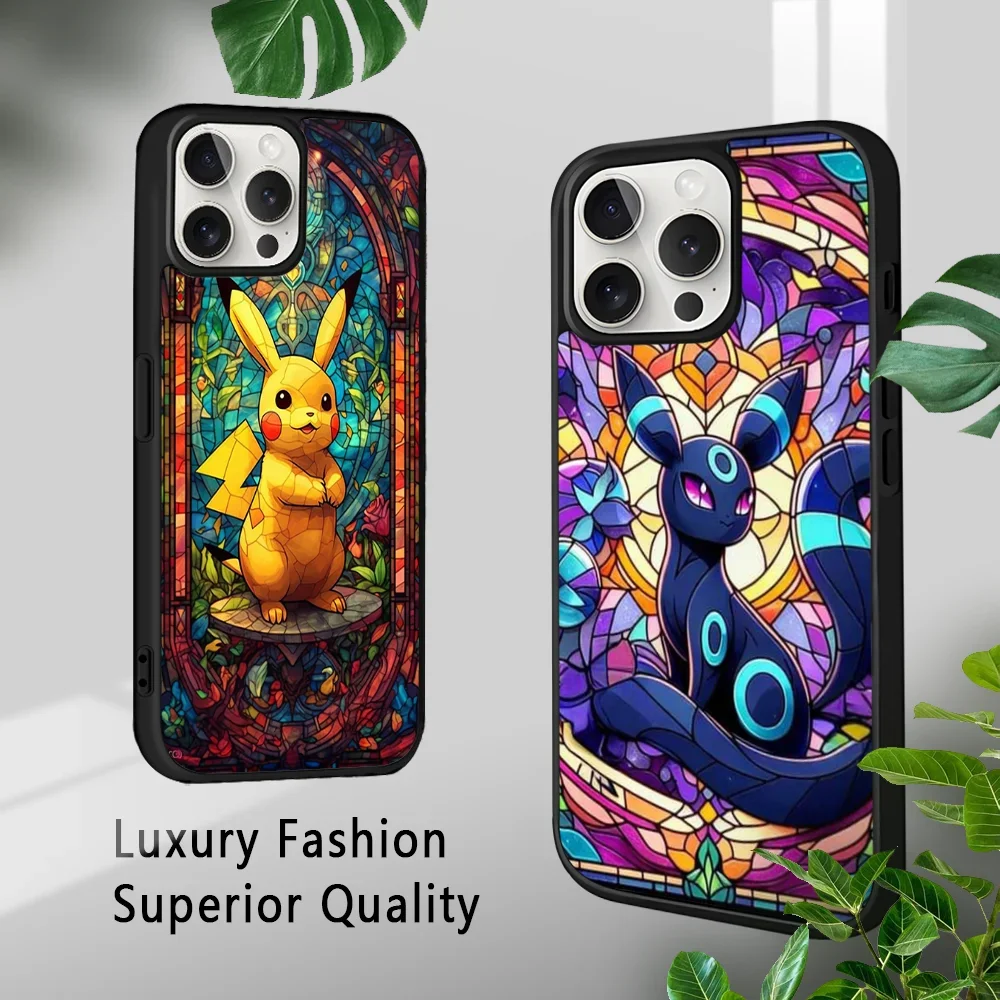 Pokemon Stained Glass Artwork Phone Case For iPhone 16 15 14 13 12 11 Pro Xs Max Mini Plus Celulares Hard Funda