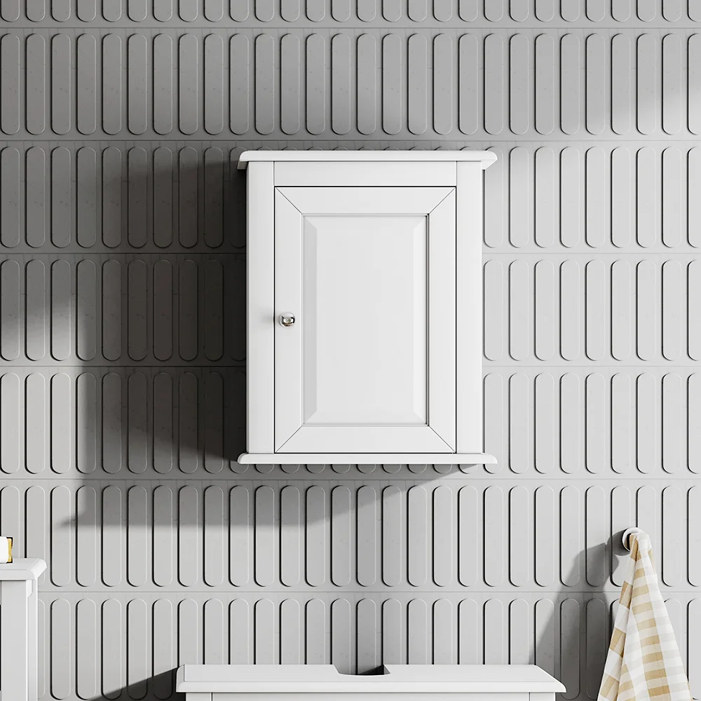 White Wall-Mounted Bathroom Storage Cabinet with 2 Interior Shelves