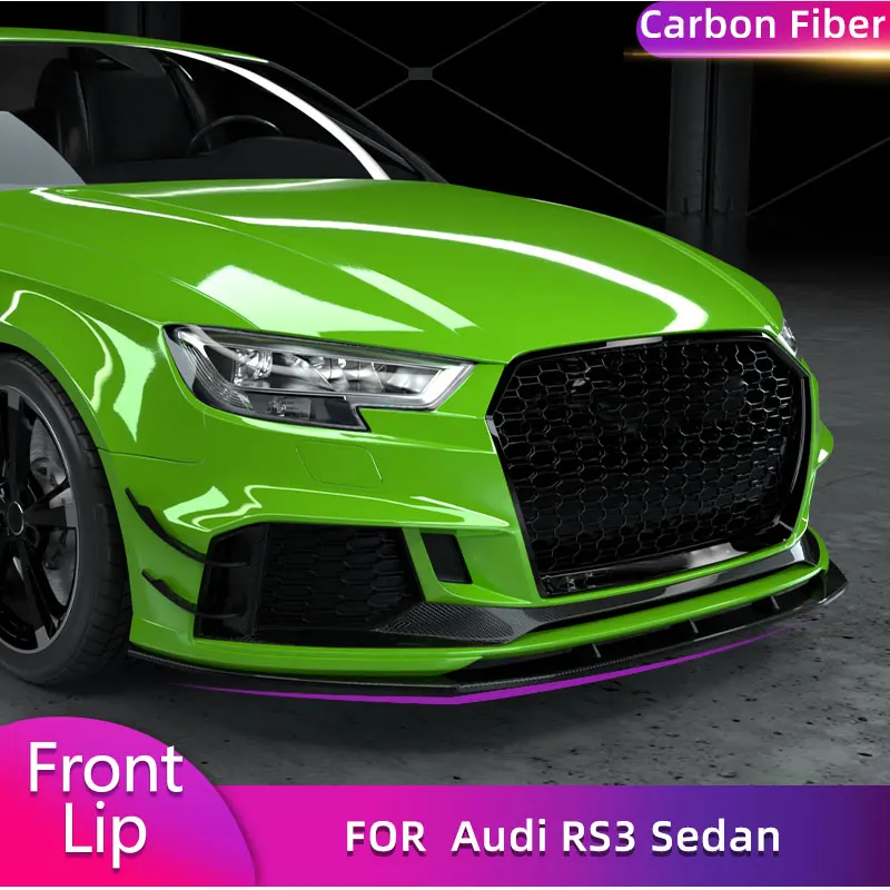 

for Audi RS3 Sedan 4-Door 2017-2019 Carbon Fiber Car Front Bumper Lip Spoiler Racing Front Lip Chin Apron Protector Body Kit