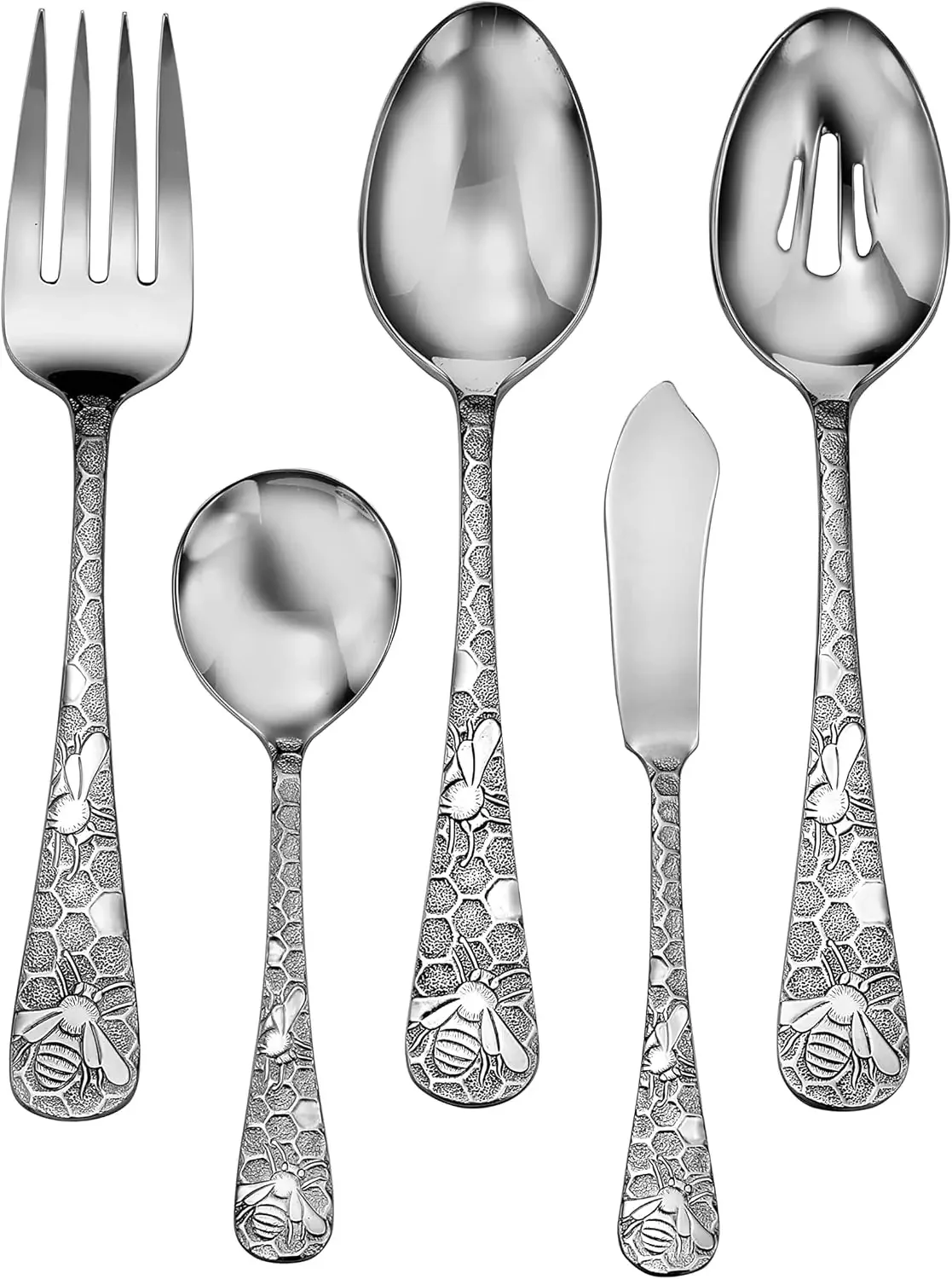 Honey Bee 45pc Flatware Service for 8, Made in USA, 18/10 Silverware Set Includes 8 Dinner Forks and 8 Salad Forks