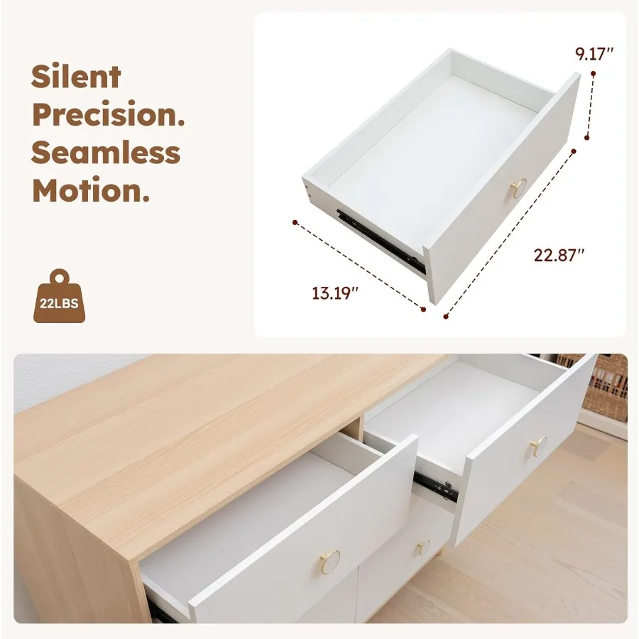 خزانة ملابس بيضاء لغرفة النوم مع 6 أدراج وأرجل من الخشب الصلب، حل تخزين مثالي للملابس وأساسيات الأطفال في الغرف #6