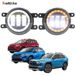 2x LED Car Fog Lights Assembly for Toyota RAV4 XA40 XA50 2015-2022 with Lens + White Angel Eyes DRL + Yellow Turn Signal Light