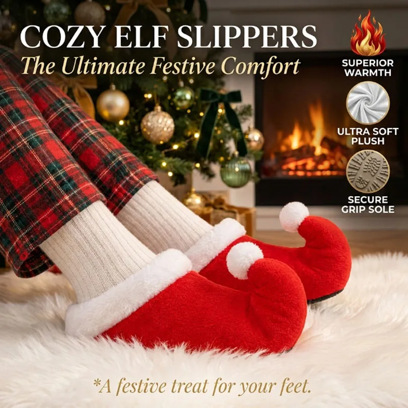 Winter Christmas Slippers Red Santa Elf Cartoon Cute Warm Plush Cotton Indoor Xmas Holiday New Year Gift for Women Men