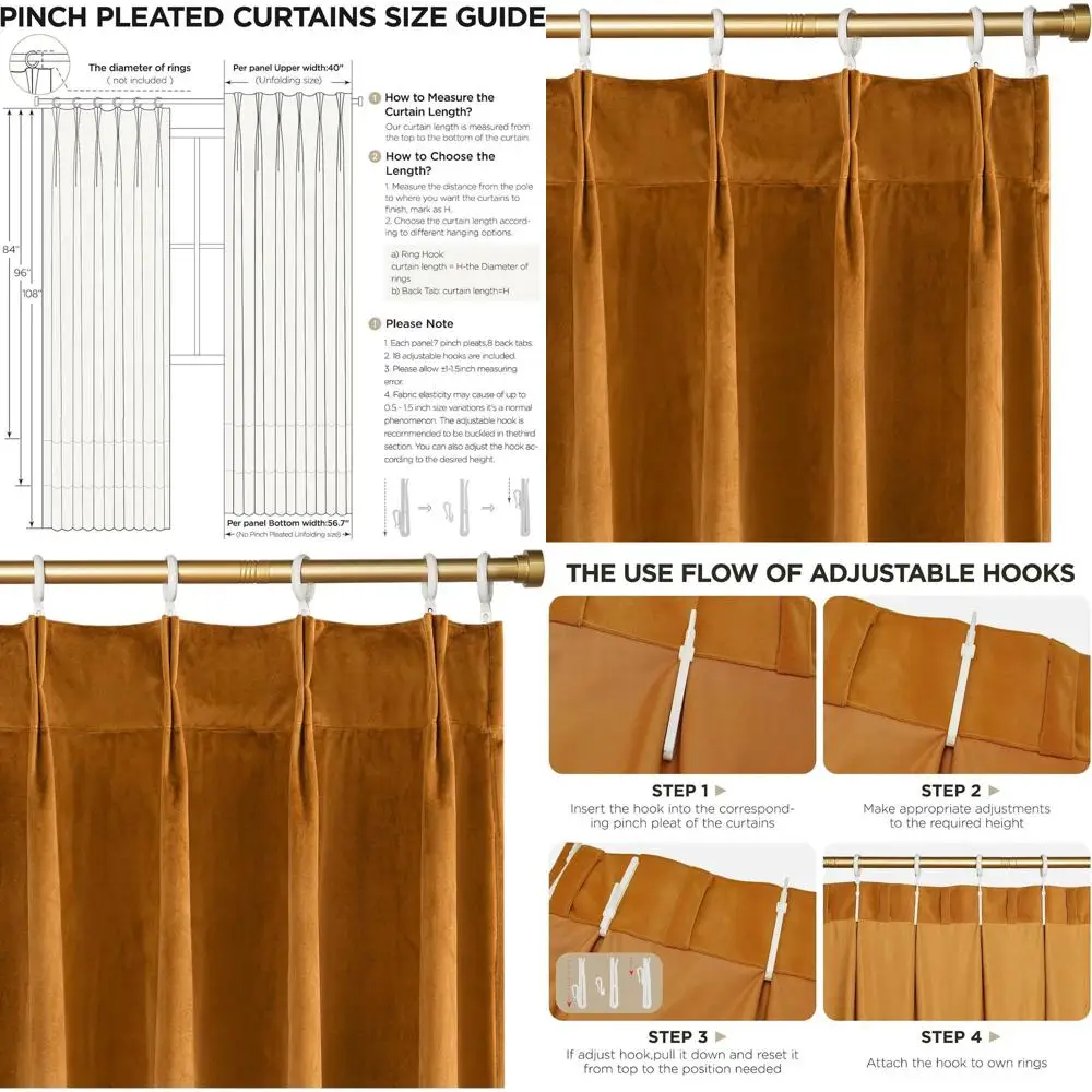 

Velvet Pleated 96 Blackout Curtains - 2-Panel Set for Living Spaces, Gold Brown with Back Tabs