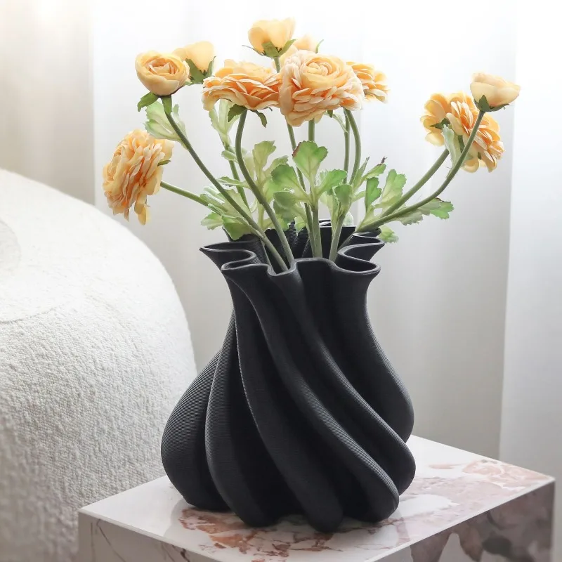 Simple and modern large diameter irregular twisted pattern flower device model room living room vase flower arrangement ornament