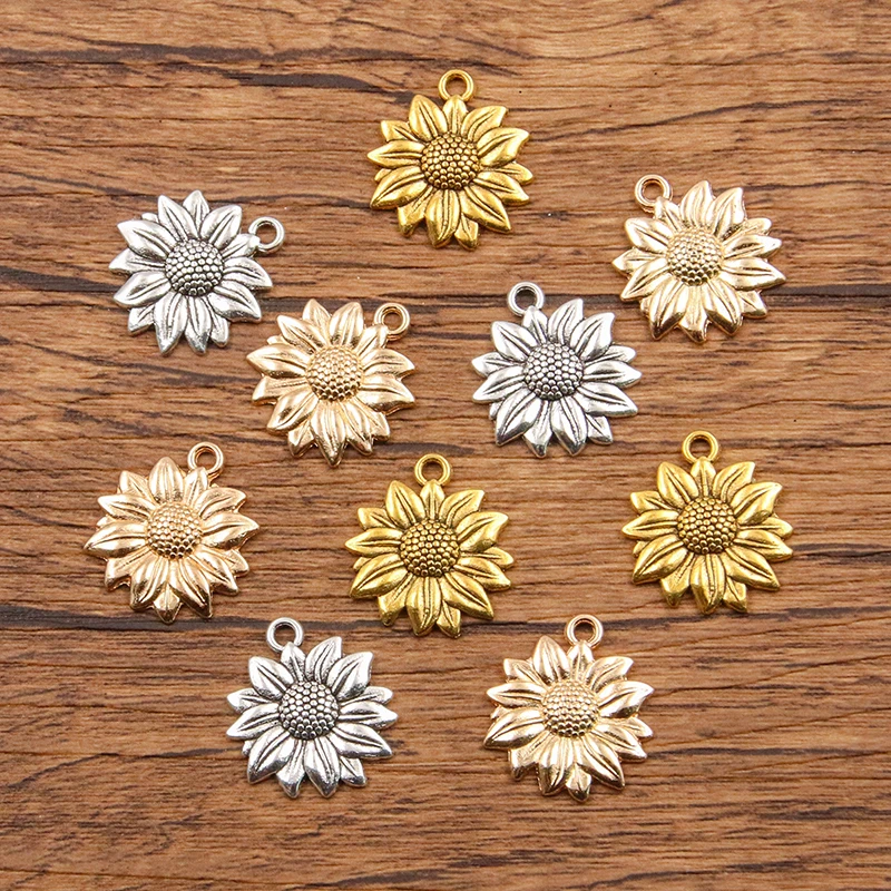 20PCS 19*22mm 4 Color Metal Zinc Alloy 3D Simulation Sunflower Charms Fit Jewelry Plant Pendant DIY Necklace Bracelet Making