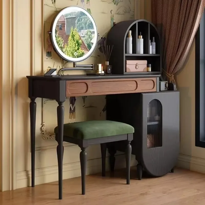Italian Black Vanity Table Drawer Stool Large Beauty Full Set Makeup Cabinet Luxury Modern Tavolo Da Trucco Home Furniture