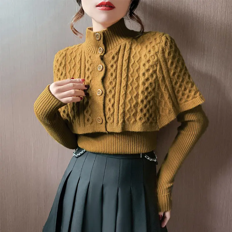 Women Clothing 2023 Autumn Winter Sweater and Cape Two Piece New Collared Sweater Fashionable Elegant SLIM Women Casual Clothes