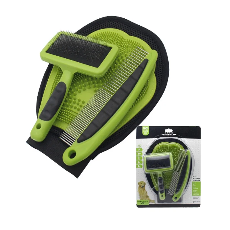 

Dogs Hair Trimmer Glove Grooming 3 in 1 Set Pet Brush Soothing Massage Comb for Dog Cats Hair Remover Mitt Brush Needle Comb