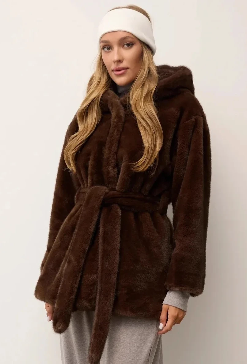 

Зимняя женская пушистая меховая куртка из норкового меха Jackrt, роскошная белая женская шуба из искусственного меха с лацканами и поясом, модное свободное шикарное пальто