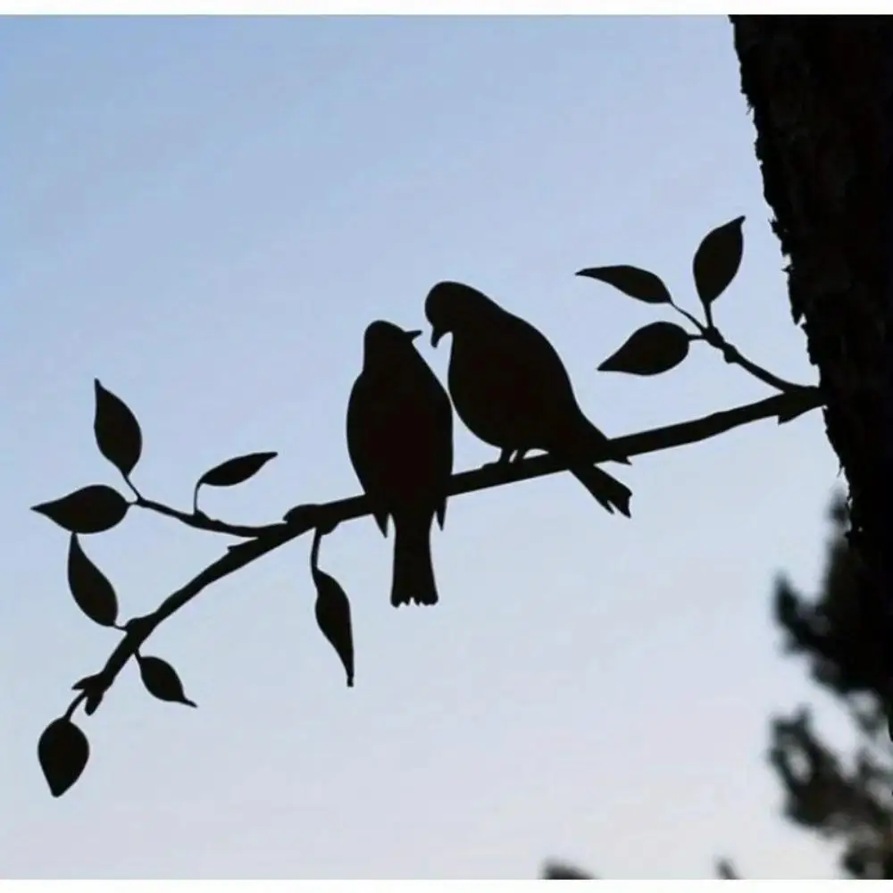 2026 Tree Metal Art Simulation Birds Silhouettes Ornament Bird Branch Metal Wall Art Decoration for Yard Garden Decoration