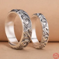 S999 Sterling Silver Rings for Women Men New Fashion Eternal Vine Totem Sea Wave Adjustable Pure Argentum Jewelry Wholesale