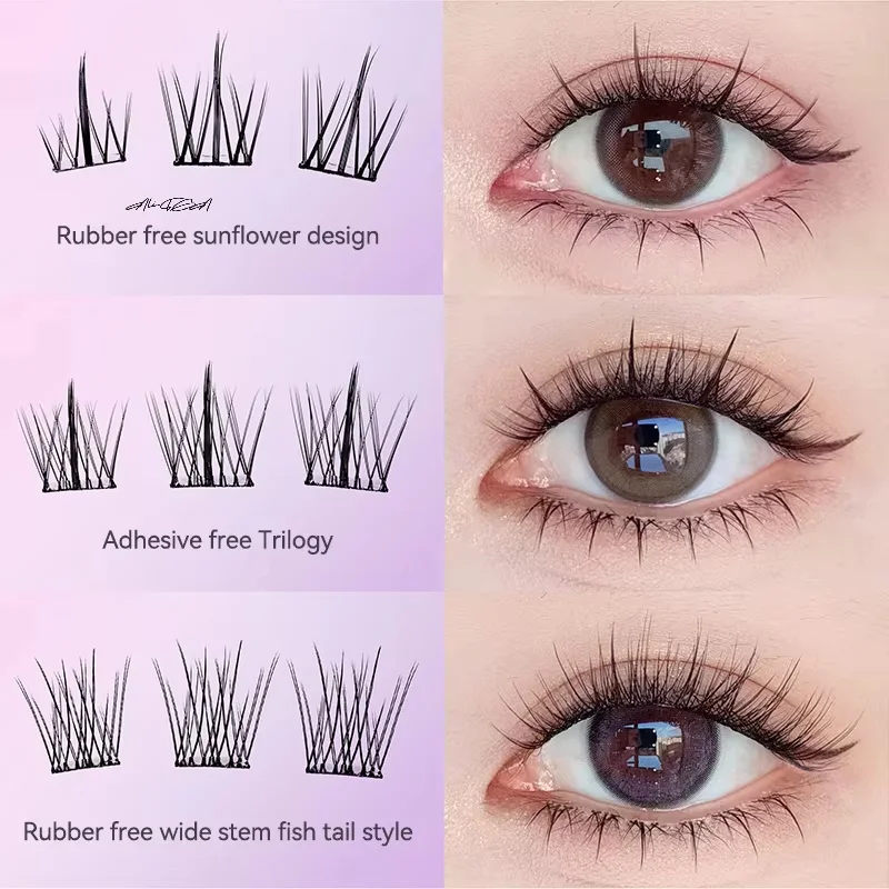 10 linhas de grande capacidade sem cola cílios postiços único cluster 11-12mm c-encurvado cílios autoadesivos naturais