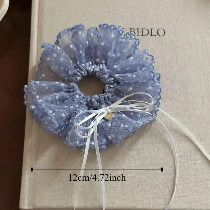 インシフォンプリーツシュシュボウレース水玉シュシュリボン甘い特大ヘアロープポニーテールホルダー