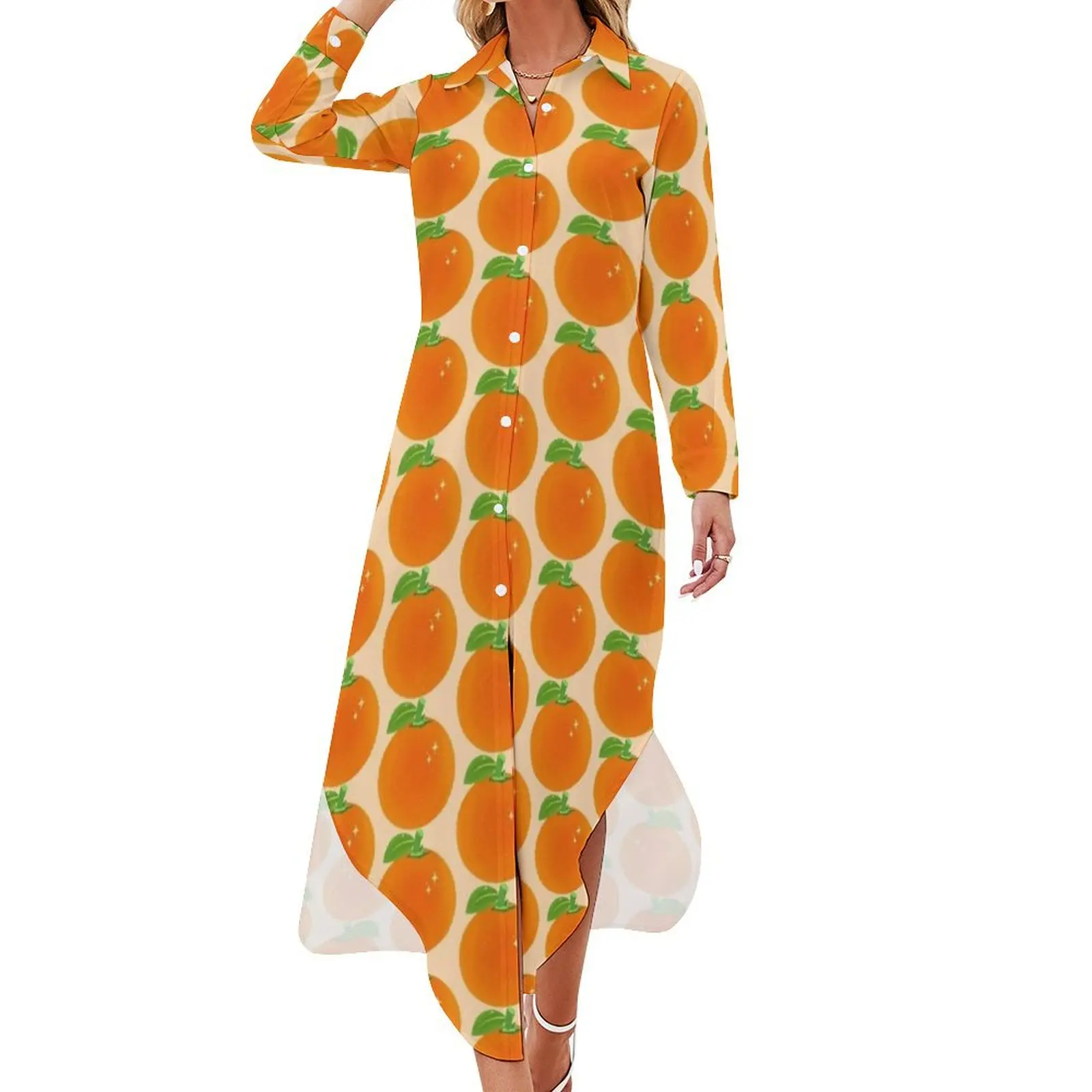 

Orange Fruit Long Sleeved Shirt Dress party dresses woman beach outfits for women dresses for woman