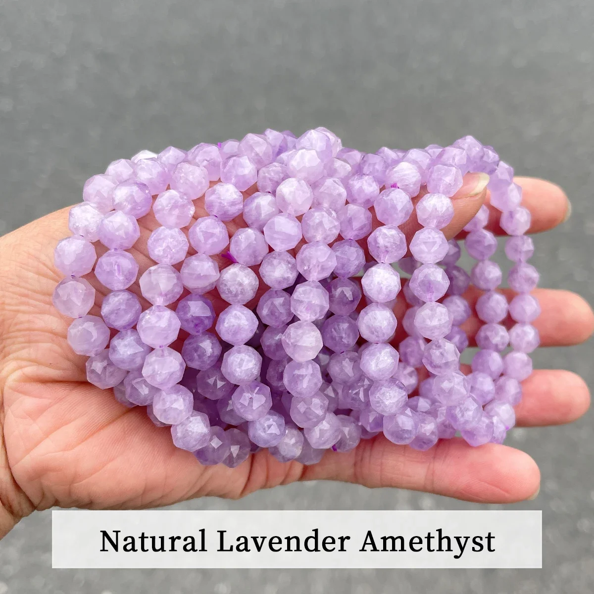 

8mm Faceted Natural Lavender Amethyst Stone Bracelets Women Charm Reiki Healing Crystal Body-Purifying Couples Yoga Jewelry Gift