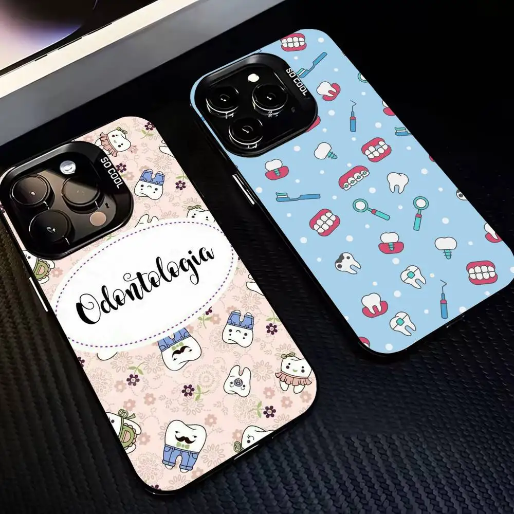 

Cartoon T-Teeth D-Dentist Phone Case For iPhone17 16 15 14 13 12 Pro Max Grey Black Matte Laser Metallic Aurora Funda