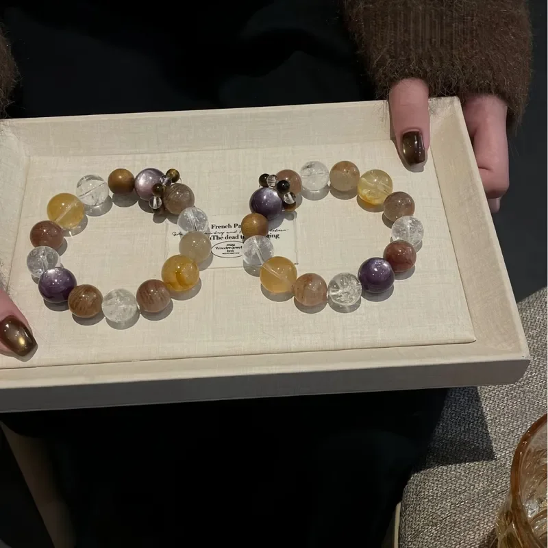 Natural Crystal Xanthate Flower Duobao Bracelet Purple Lithium Mica White Asai Agarwood Crystal Bracelet Light Luxury Premium