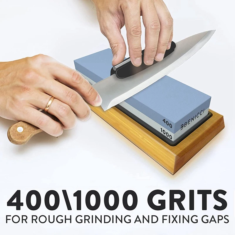 Top!-Sharpening Stone Sets - 400/1000 And 3000/8000 Grit Sharpening Stone Sets With Angled Rails And Non-Slip Bamboo Base